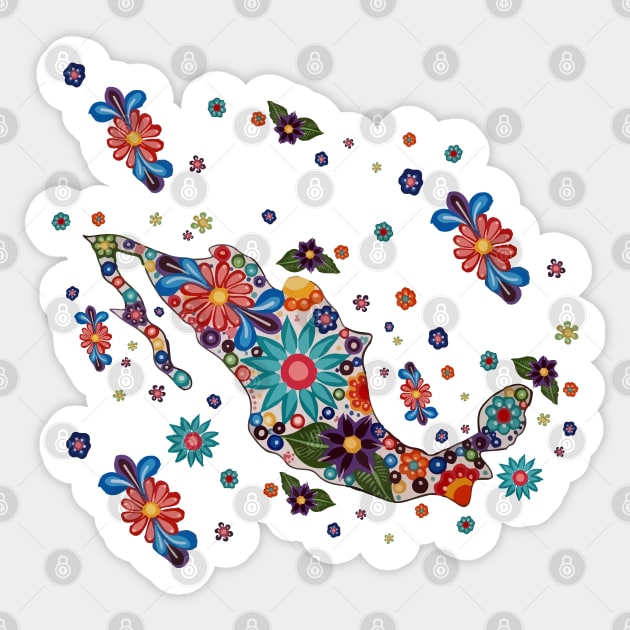 Mexico colorful floral hand-painted map Xalitla folk art Sticker by T-Mex